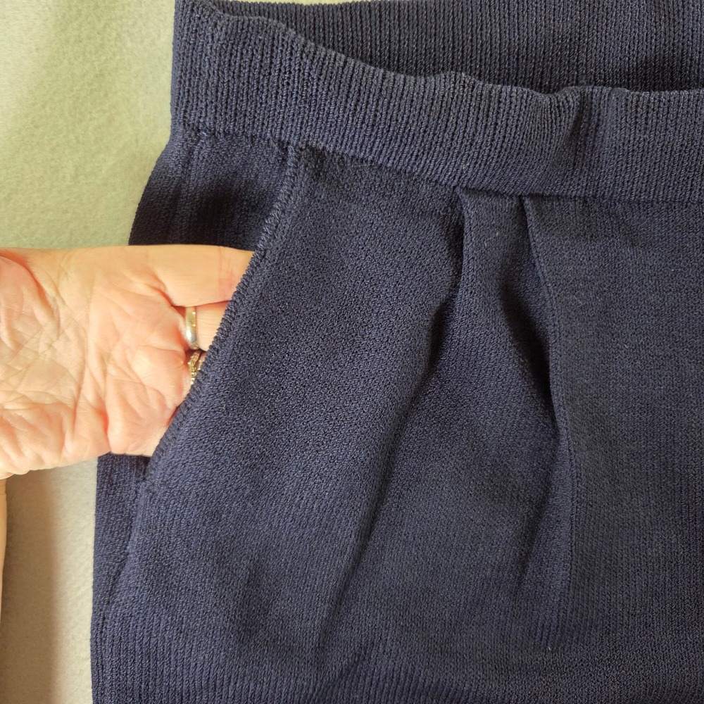 St John Basics Navy Blue Santana Knit Straight Leg Pants High Rise Womens 10 - Picture 4 of 9